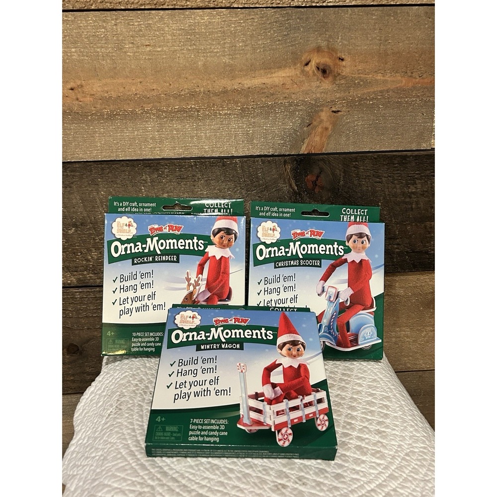 Elves at Play Orna-Moments Rocking Horse, Scooter & Wagon - New in Box